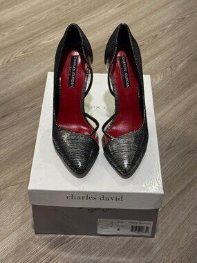 Charles Jourdan Paris Donati Metallic Pewter D'Orsay Stiletto Pumps Size 8